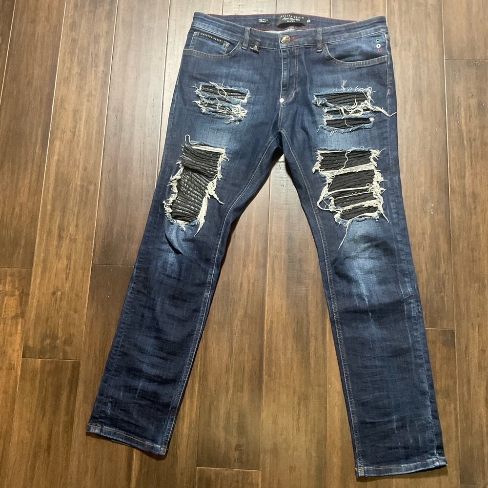 Philipp Plein Illegal Fight Club Men's Slim Fit Distressed Jeans Size 34